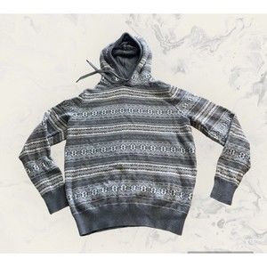 Men's Izod Fair Isle Gray Long Sleeve Hooded sweater size Medium